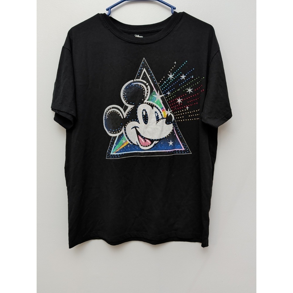 DR2 Disney Mickey Mouse Black Graphic T-Shirt  Size L‎ 11/13 Rainbow Rhinestone